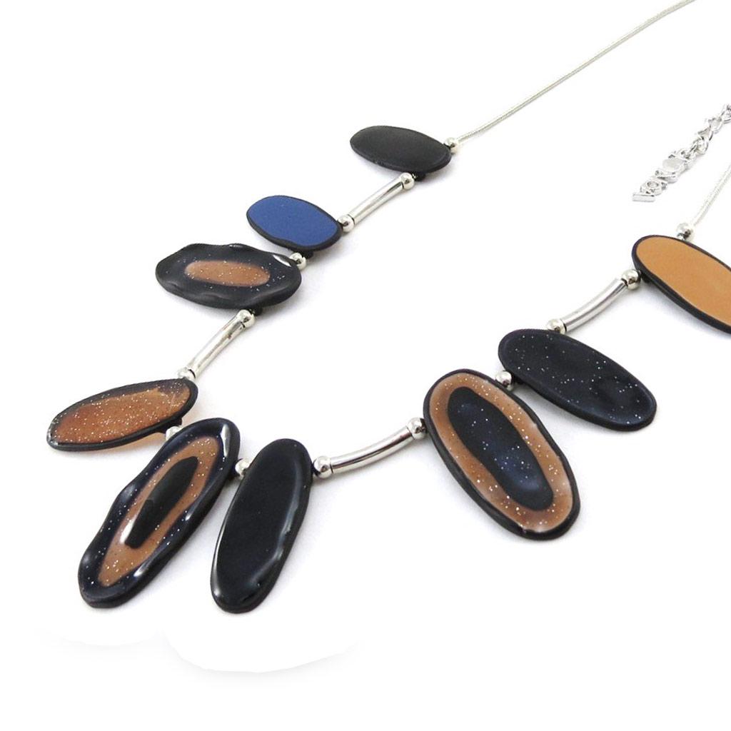 NOA [J2155] - Designer Necklace 'Coloring' Blue Brown