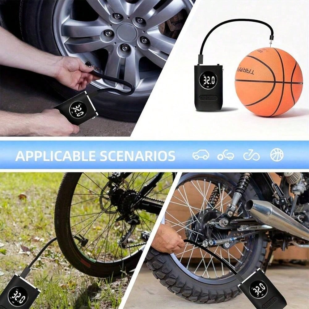 Car & Motorcycle Air Pump – Portable Mini Electric Tire Inflator with Wireless Digital Display (Handheld Ball Tire Pump)