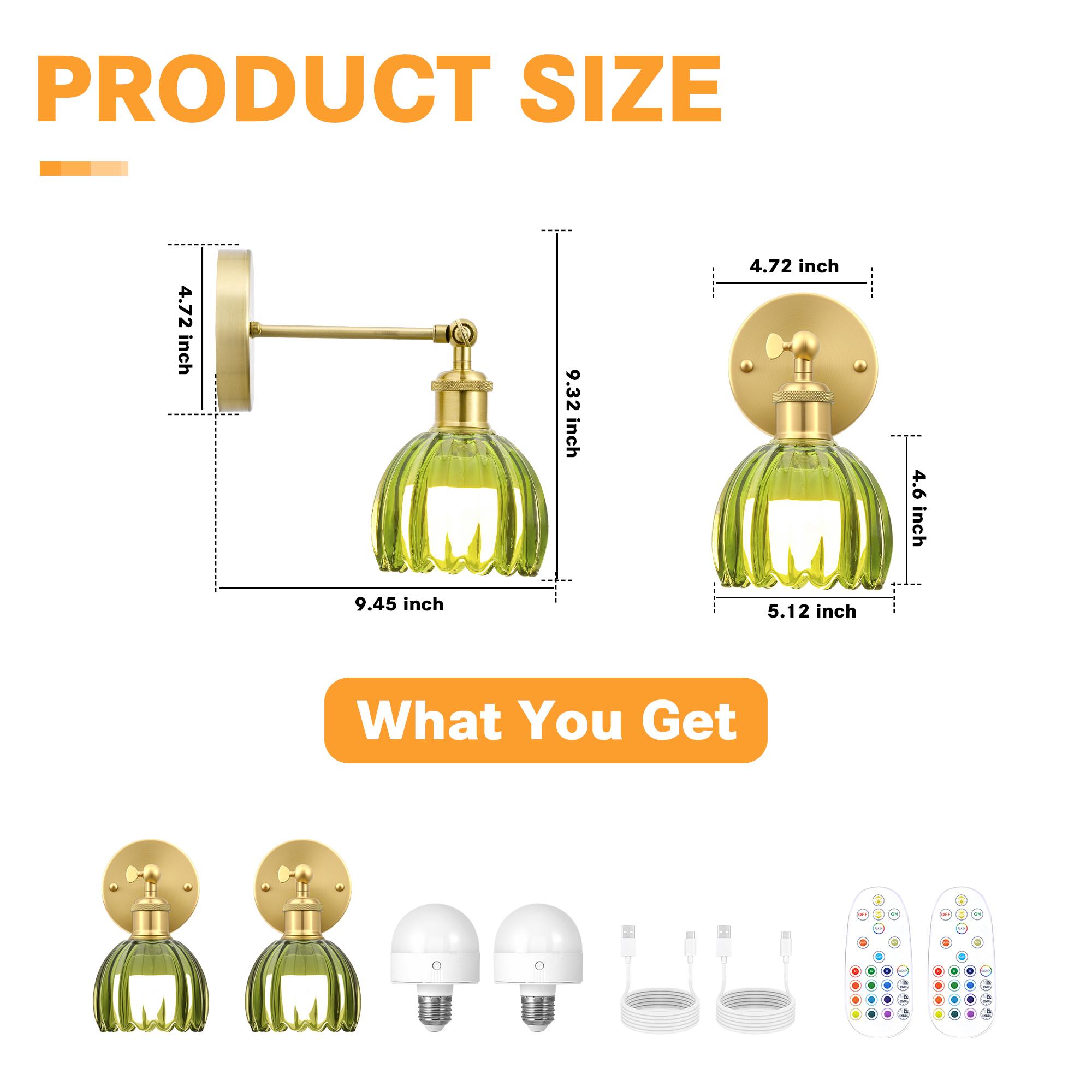

LED Wall Light Rechargeable RGB 12 Colors Remote Control Dimmable Wireless Wall Lamp Vintage Wall Sconce for Bedroom Living Room 2 Pieces