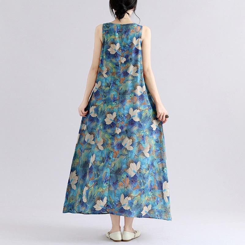 Senza maniche Taglie forti Cotone vintage Floreale Novità in abiti da donna casual abito lungo estivo ampio