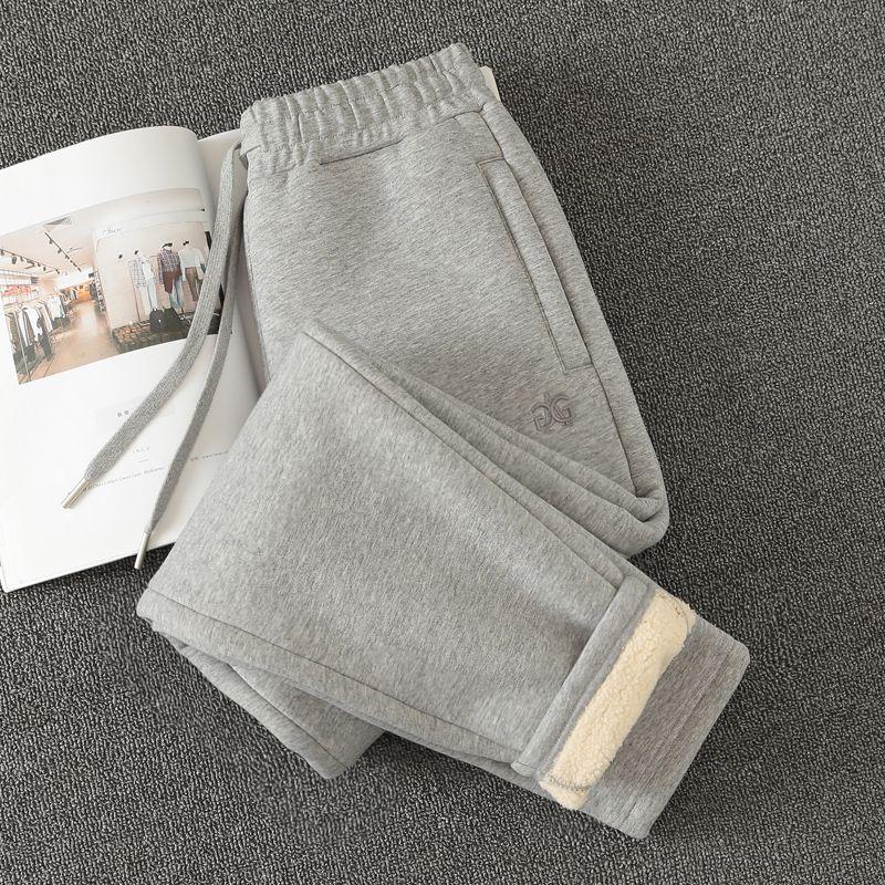 

Thick Lambskin Winter Straight High Waist Casual Pants Light gray pants L(57.50 kg-65.00 kg wear)