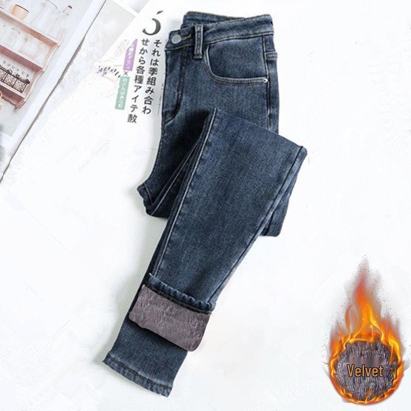 Jeans skinny taille haute doublés polaire pour femme Hiver 2025