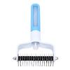 Double Sided Dematting Comb with Spray Stainless Steel Teeth Ergonomic Handle Dual Sided Pet Grooming Comb Blue