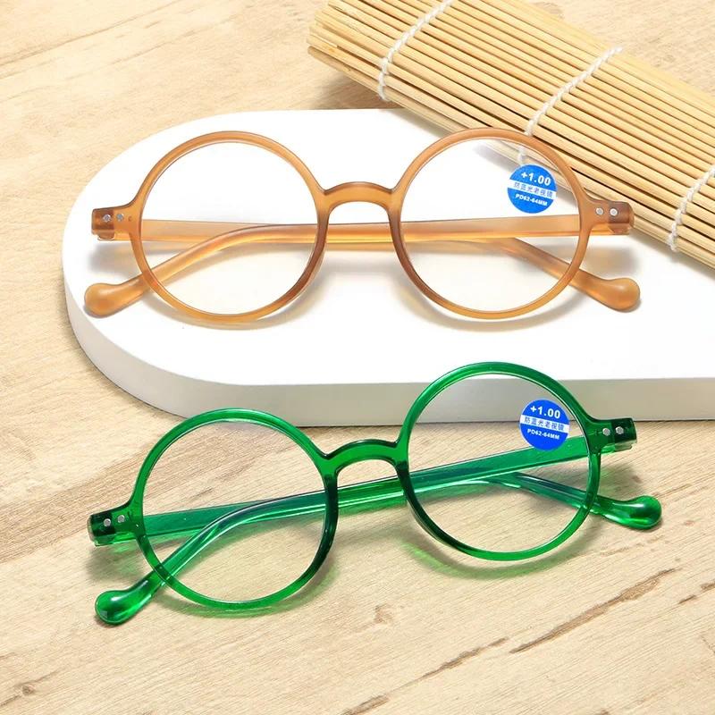 Women Retro Blue Light Blocking Reading Glasses Small Round Frame Ultralight Transparent Presbyopia +4.0 Far Sight Eyewear