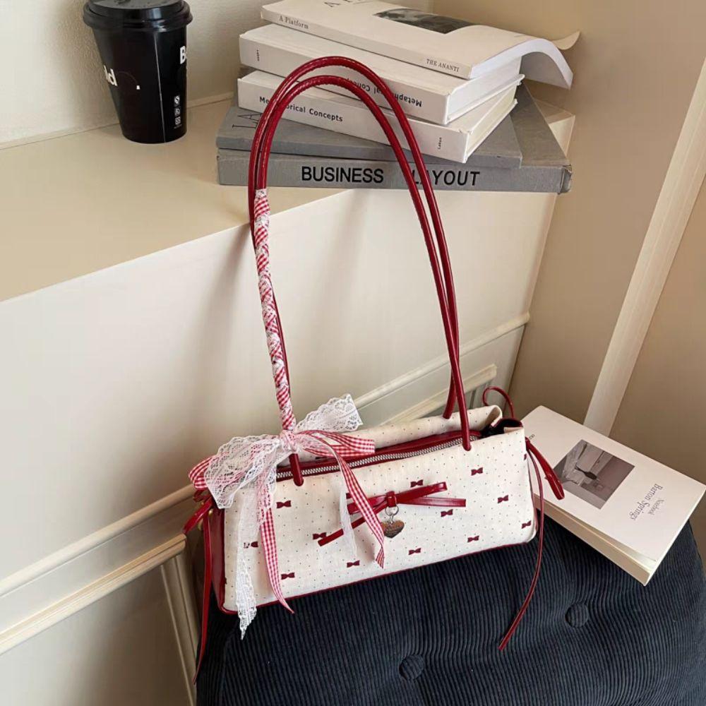 Ribbon Bow Lace Shoulder Bag Sweet Y2K Underarm Bag Portable Armpit Bag  School
