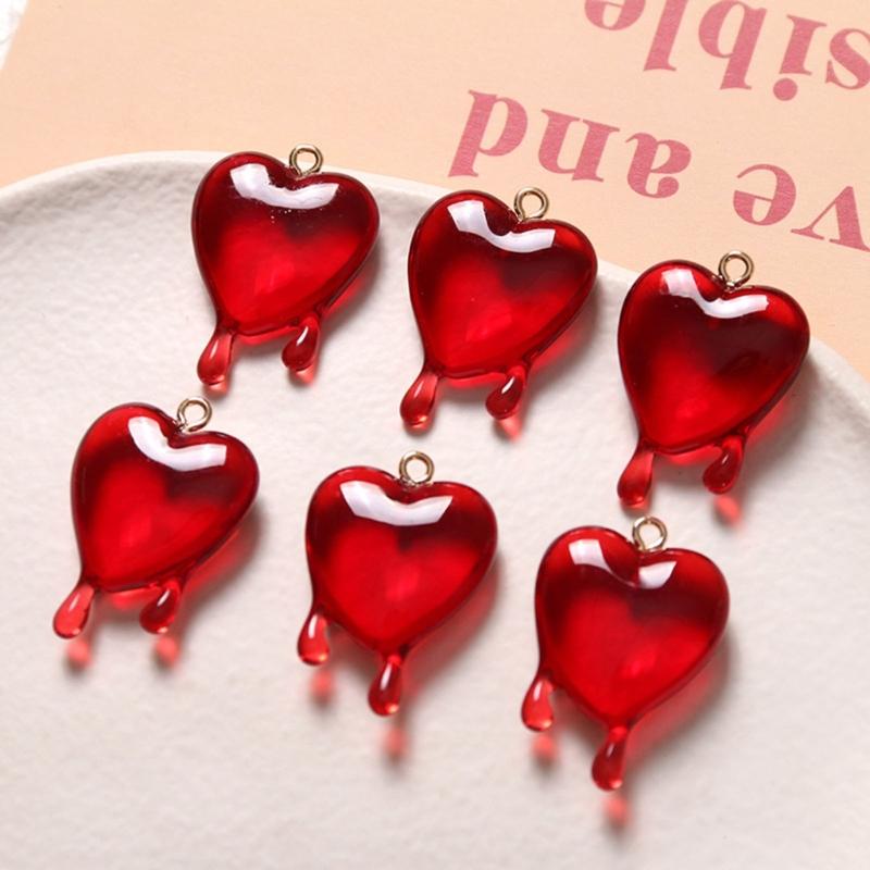 Summer Love Drop Blood Pendants with Hole Color Heart Hang Tags Acrylic Jewelry Necklace Pendant DIY Accessories