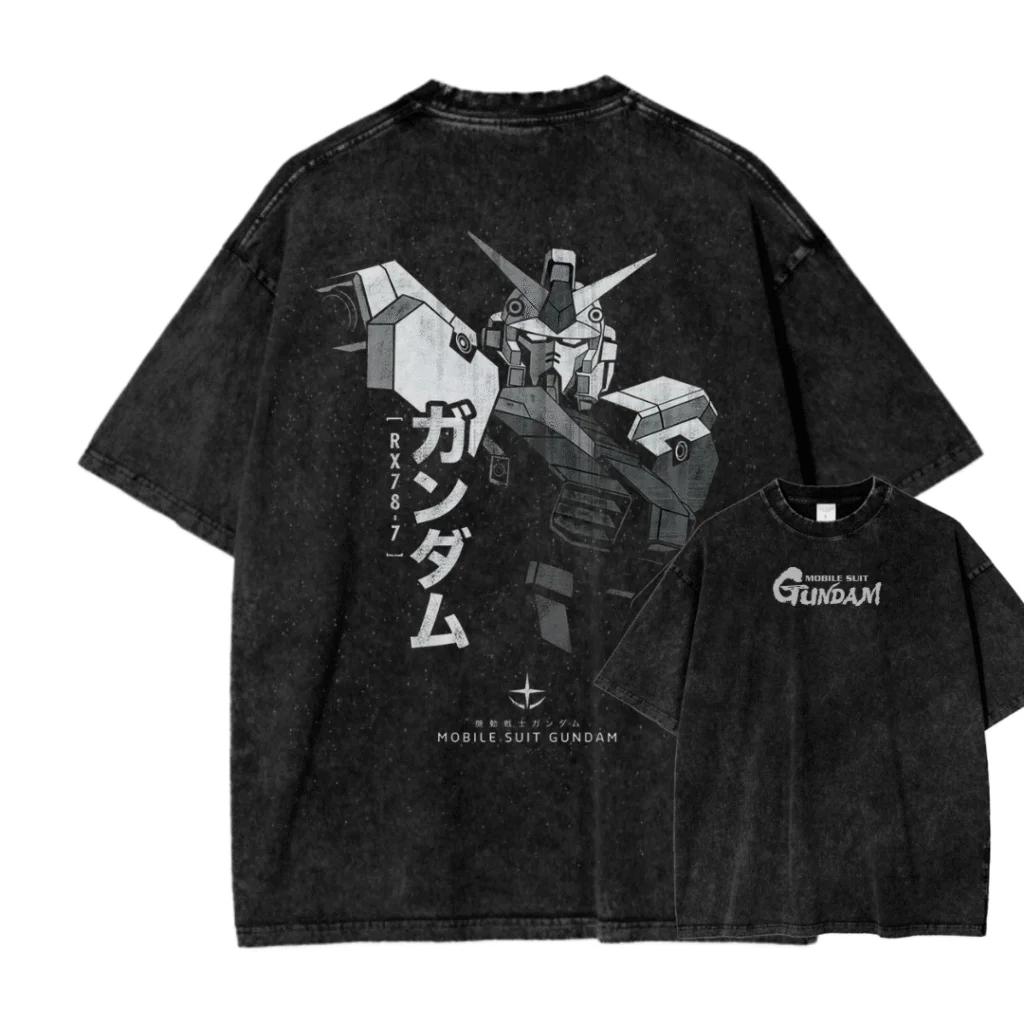 New ACID WASH TEE MOBILE SUIT Gundam Printed Tshirt Mens and Womens Washed Tshirt High Quality Vintage Cotton Tshirt