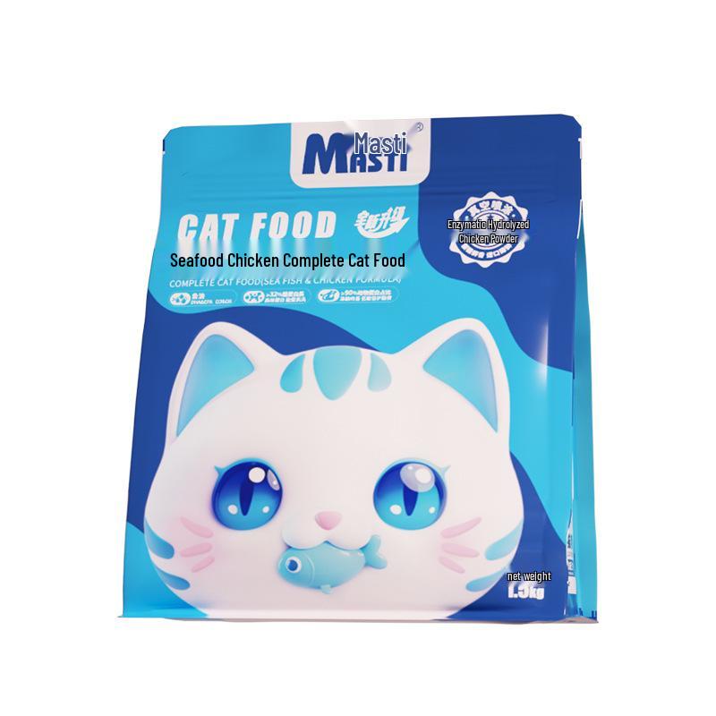 Measty Seafood Chicken Cat Food 500g - For Adult Cats & Kittens, Nutrient-Rich for Weight Gain & Jowl Development, Free Shipping