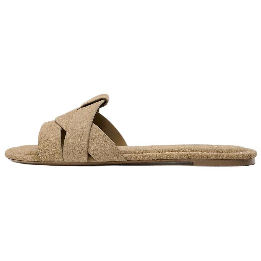 Zara Vintage Comfortable Cross Strap Flat Leather Slide Sandals Women Sandals Brown 2641510105