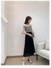 Chiffon Wide-Leg Pleated High-Waist Slimming Loose Fit Nine-Point Skirt Pants for Women