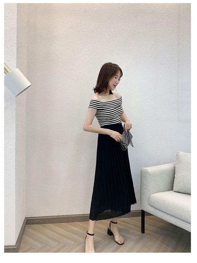 Chiffon Wide-Leg Pleated High-Waist Slimming Loose Fit Nine-Point Skirt Pants for Women