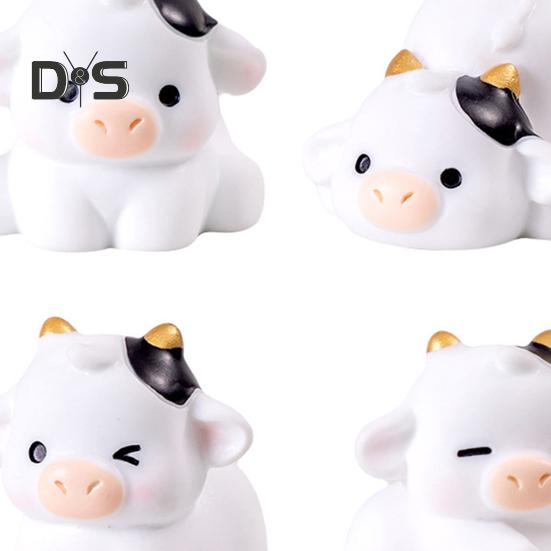6Pcs Mini Dairy Cow Figurine Resin Tiny Cattle Ornament Miniature Animal Statue Toy Fairy Garden Microlandscape Desktop Decoration