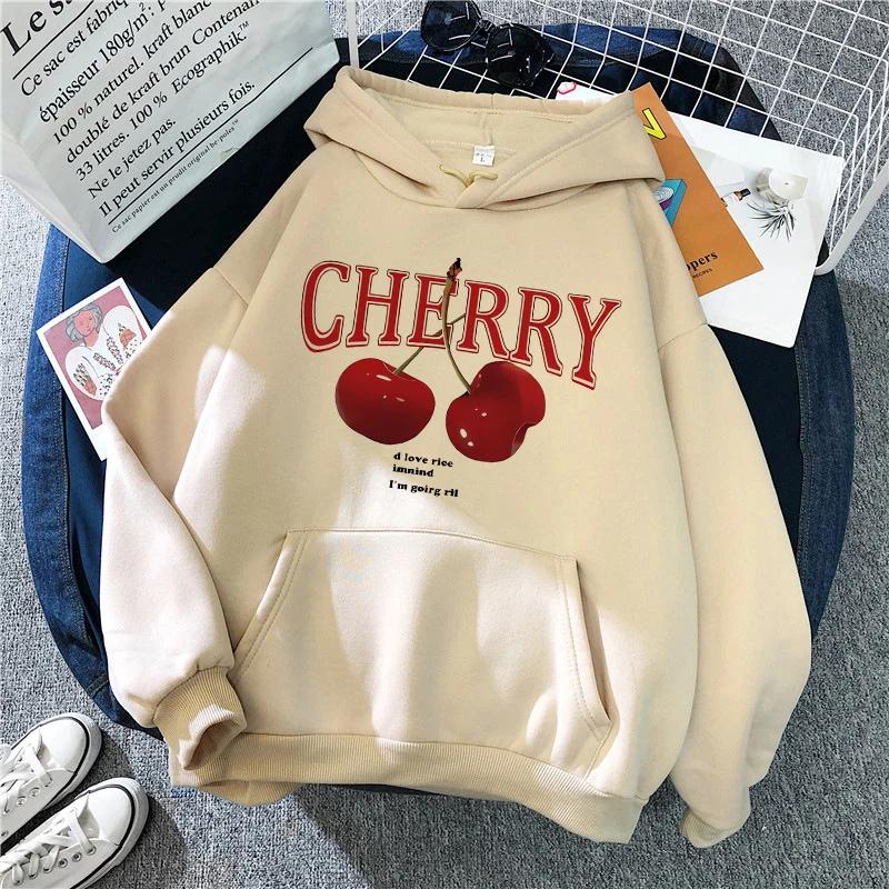 Girls 2000s Cherry Love Long Sleeve Pocket Hoodies Funny Gothic Sweatshirt  Women's Print Casual Hoody Streetwear
