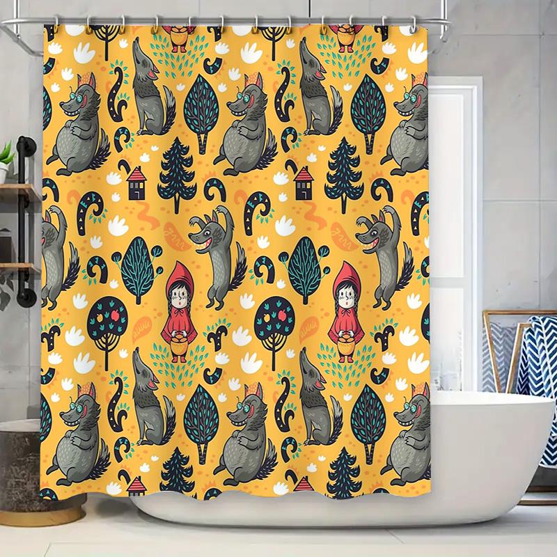 Cute Fox Forest Shower Curtain Woodland Animals Bathroom Decor Nature Themed Fabric Waterproof Home Decor Gift W60H190(CM)-1 Pcs