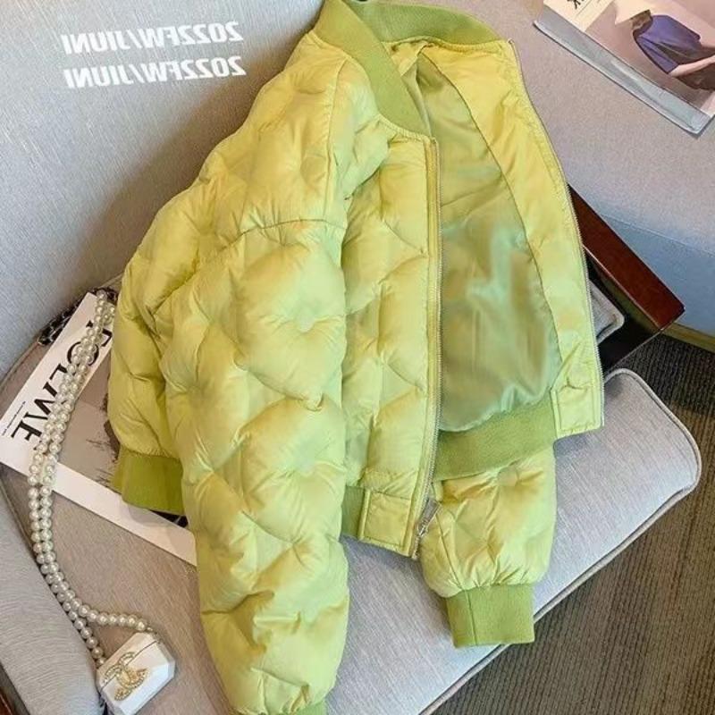 Autumn and winter new green cotton jacket padded baseball jacket light down cotton coat tide