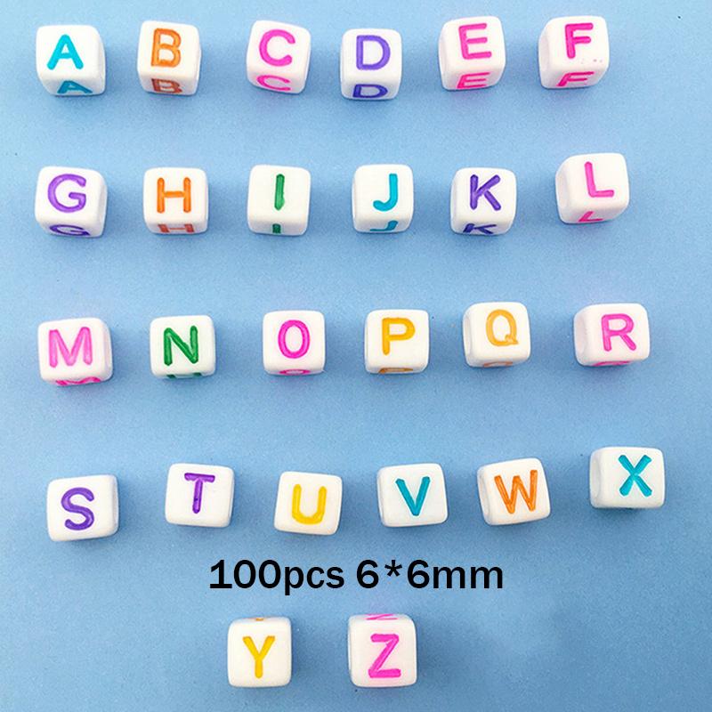 100pcs Round Square English Letter Beads DIY Bracelet Necklace Jewelry Accessory Acrylic Loose Bead String Black White Crafts