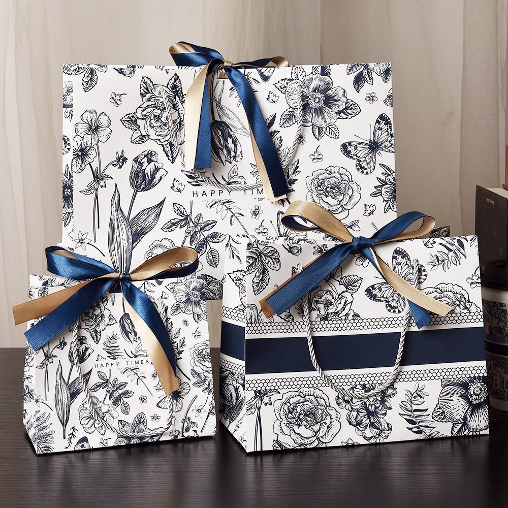 12pcs Small Gift Bags with Handles and Ribbon Party Favor Bags Paper Gift Bag with Flowers Printed Gift Wrap Bags Elegant Gift Bags with Handles
