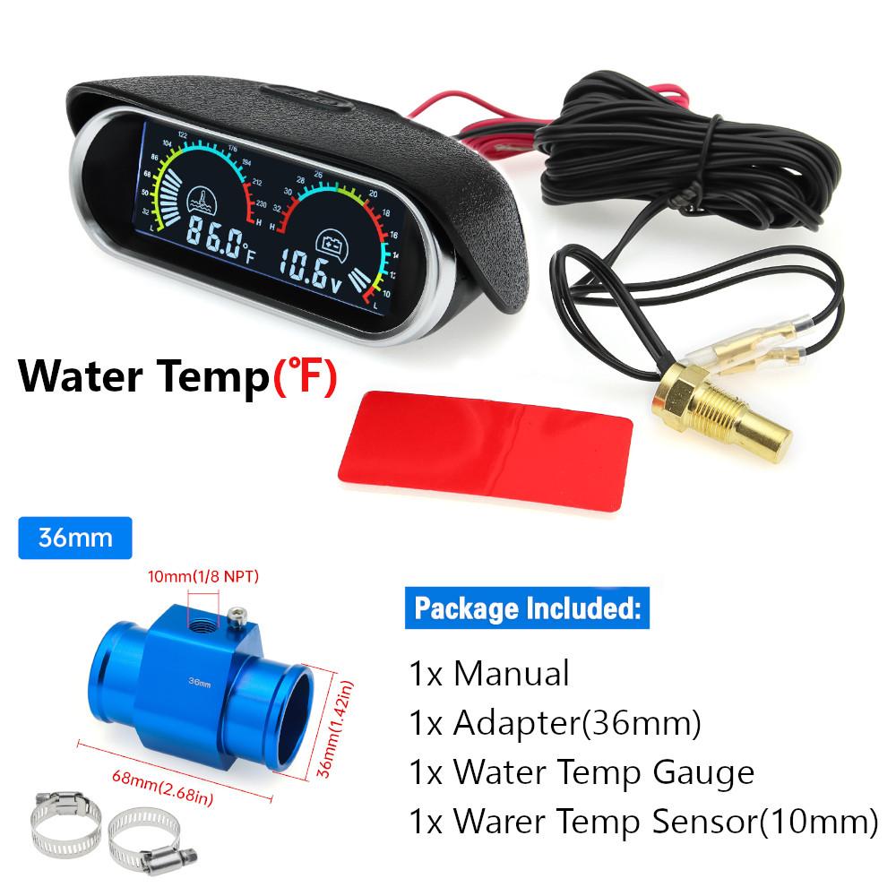 New 12v/24v Auto Car 2 in 1 LCD Digital Display Water Temperature+ Voltmeter+Temp Sensor+Adapter(Optional)Universal for Cars