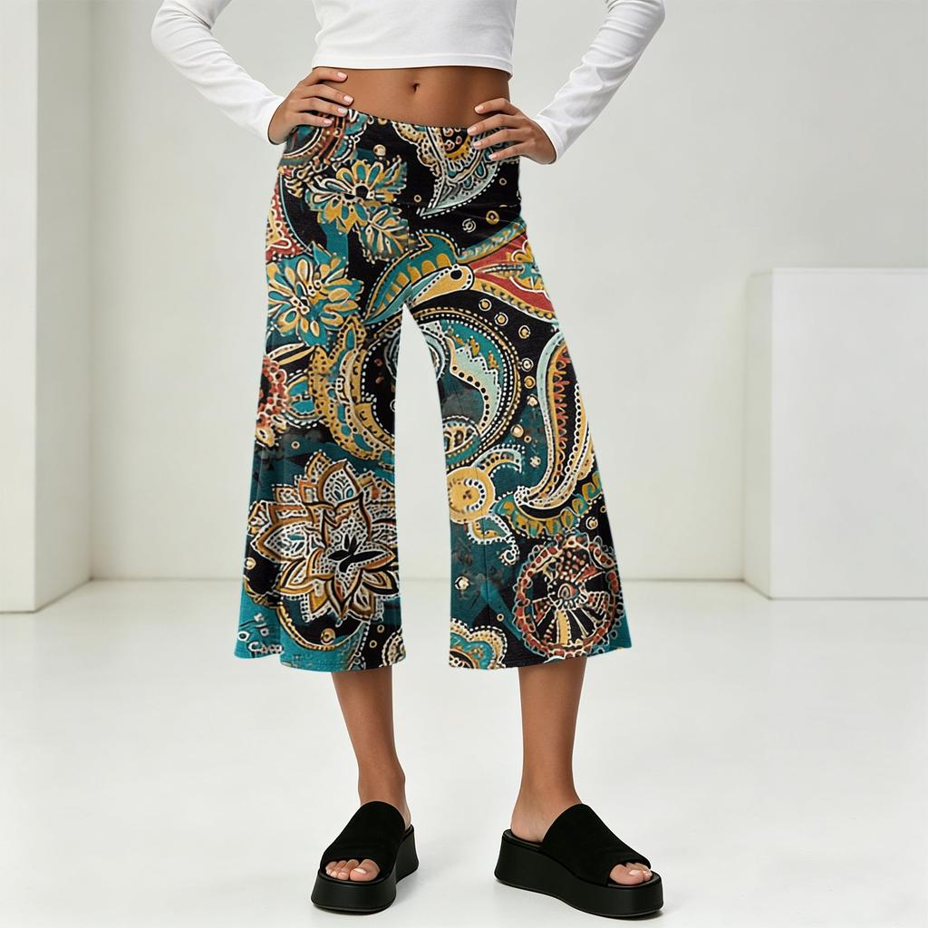 Fashionable Women's Summer Leisure Vacation High Waist Wide Leg Cropped Pants