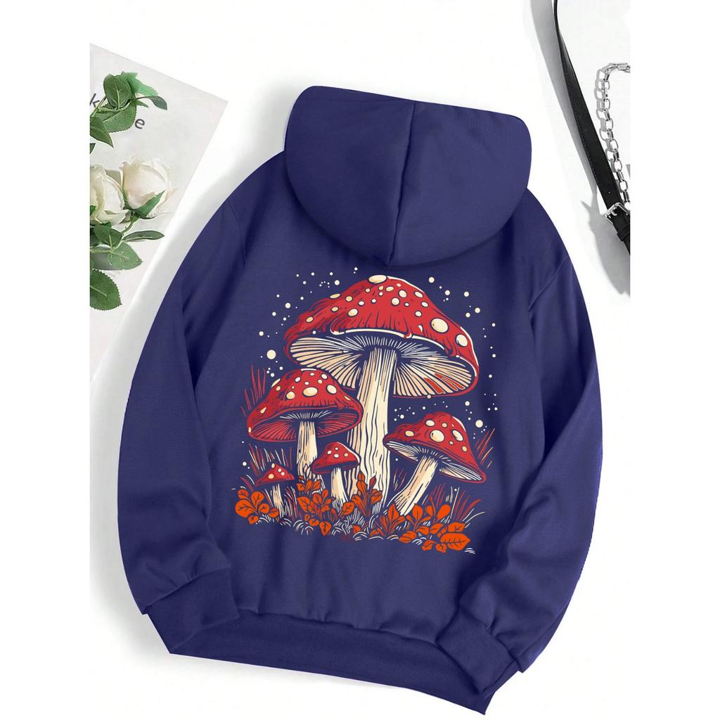 Red mushroom personality graphic hoodie ladies Harajuku casual sweatshirt fashion hooded autumn