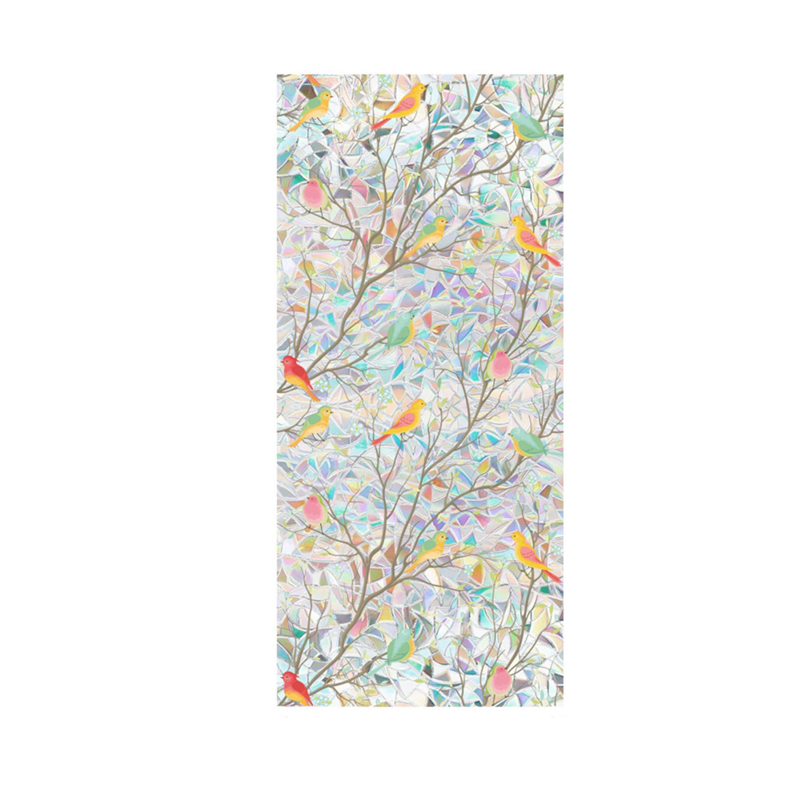 

Stained Glass Window Film UV Protection Window Stickers Double Sided Colorful Branches And Birds Window Decals Non Adhesive Removable 43x100cm