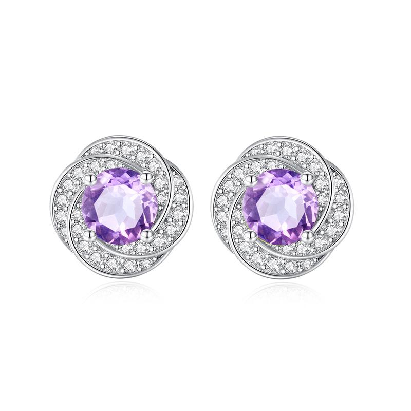 

Light luxury color treasure four-leaf clover s925 sterling silver stud earrings women s natural amethyst stone olive stone topaz earrings jewelry gift 925 silver