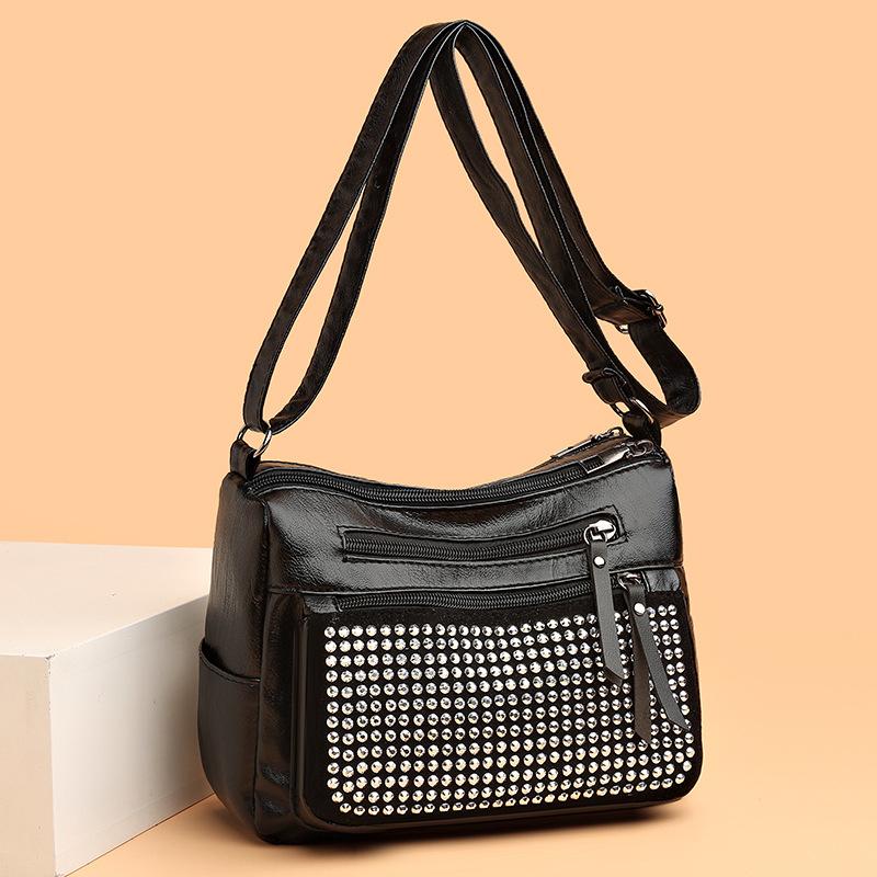 Modische Diamant-Schultertasche aus weichem Leder, kleine quadratische Tasche für Damen, 2024 neue mehrschichtige Mama-Tasche, lässige, vielseitige Umhängetasche