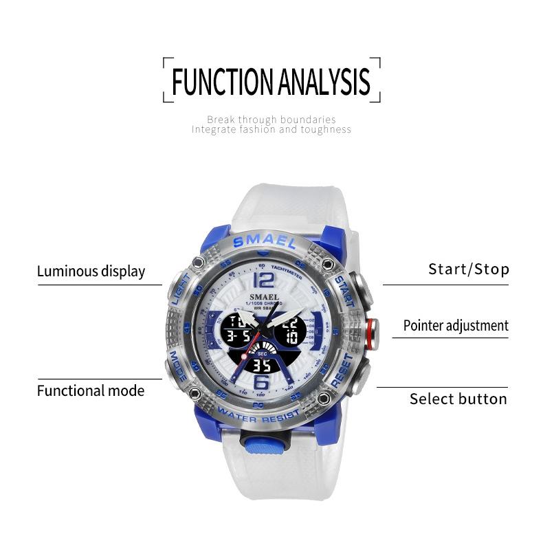 SMAEL Casual Waterproof Watch Digital Dual Display Outdoor Sports Multi-functional Glow-in-the-dark Men's Watch