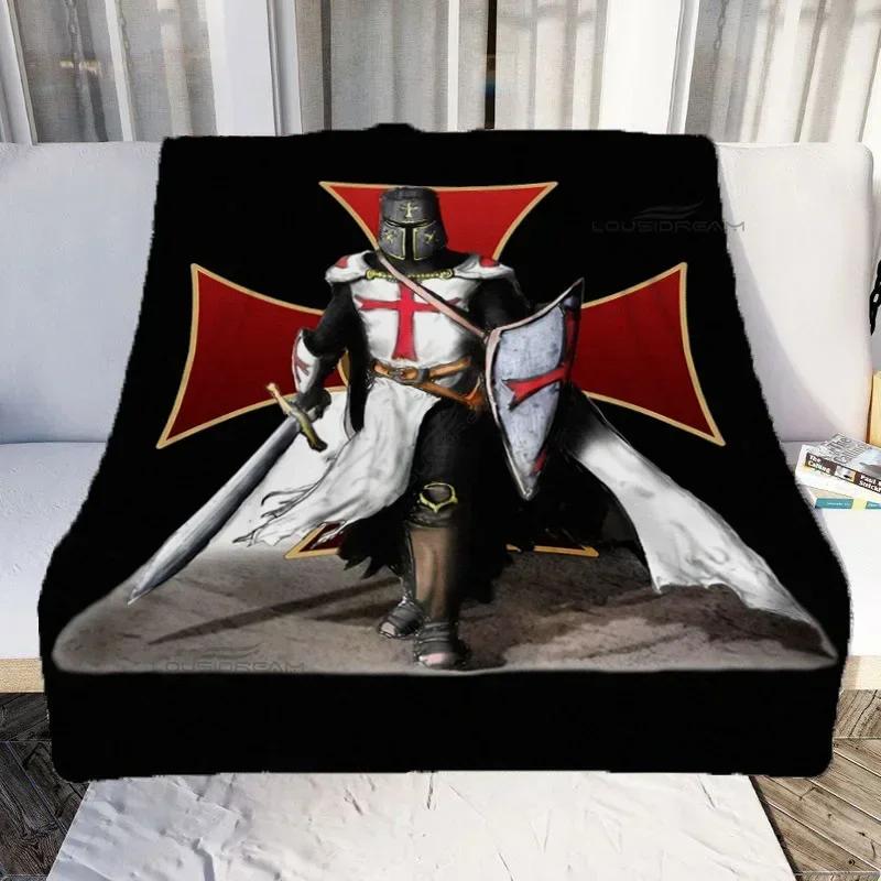 Medieval Knights Templar Patterns Blanket Retro Style Flannel Blanket Cosy Lazy Couch Cover Blanket Super Soft Sheet Mattresses