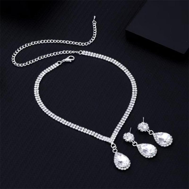 Customizable Water Drop Necklace Set Bridal Banquet Light Luxury Fringed Necklace Versatile Full Diamond Neck Chain Customization