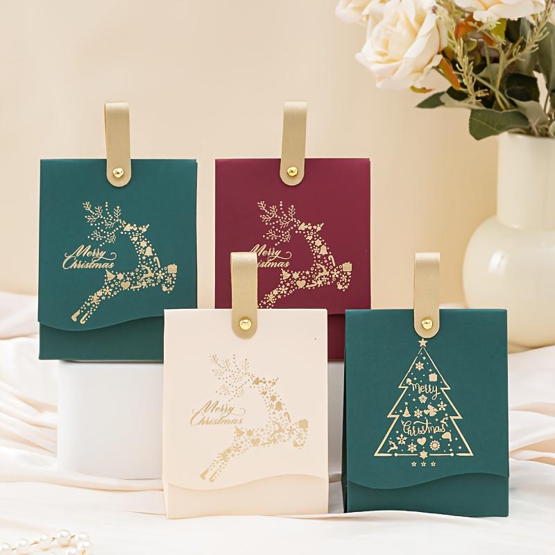 10pcs Christmas Tree Pattern Candy Bags Party Favors Xmas Candies and Cookies Presents Merry Christmas Boxes with Leather Handle