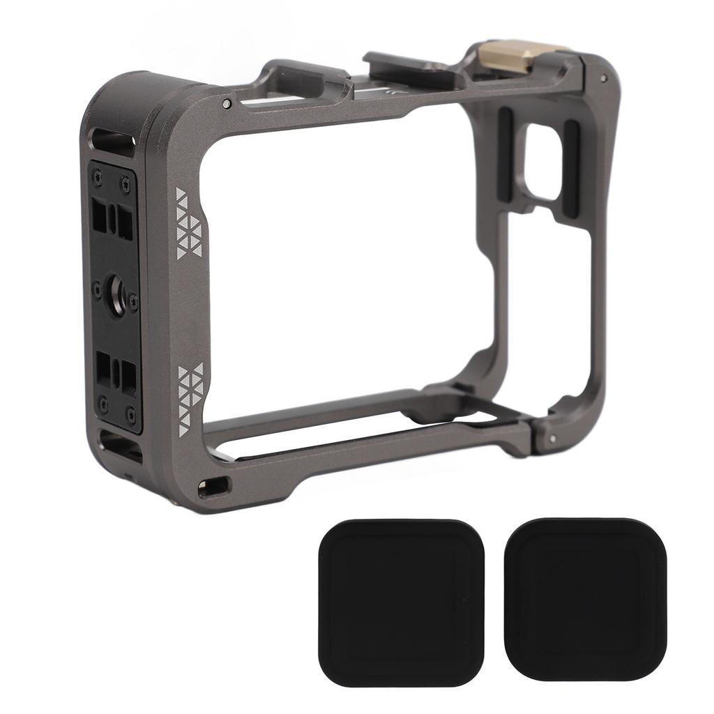 Action Camera Cage Anti Drop Aluminum with Cold Shoe Silicone Lens Cover Action Camera Protective
