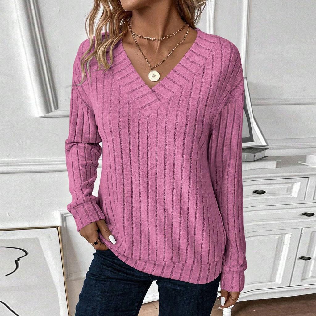 Women's Fashion Long Sleeve Ribbed Elegant Commuting And Casual Top