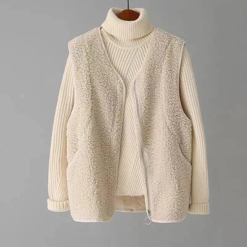 Spring and Autumn Korean Style Plush Vest Women's Vest Jacket Outer Wear Waistcoat Vest Loose Solid Color Vest