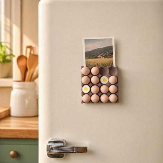 3D Egg Holder Refrigerator Magnet, Farmhouse Egg Tray Decorative Fridge Magnet, Memo Notes Photo Holder for Home Kitchen Office