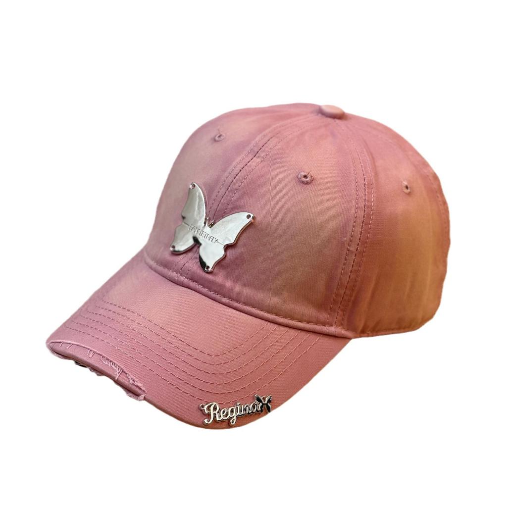 Hut mit Farbverlauf Mädchen Schmetterlingsdekoration Nische Schirmmütze Süß Cool Hot Girl Softtop Baseballkappe Großer Kopf Trendig