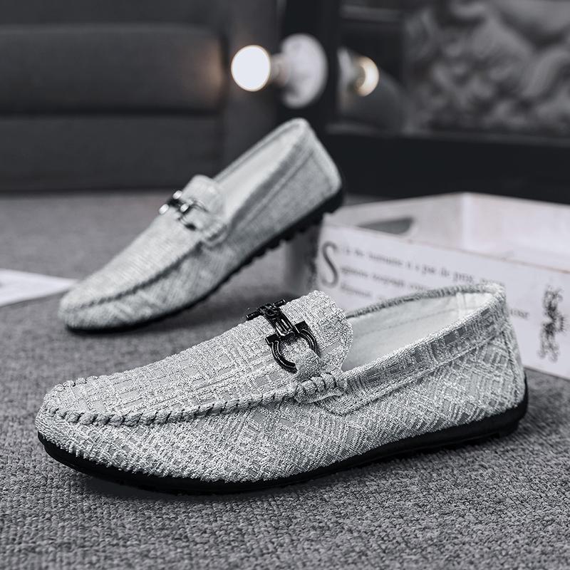 

Fashion Summer Men s Single Shoes 2025 New High Quality Flat Bottom Walking Comfortable Driving Soft Bottom Luxury Fashion Casual Shoes 39 серый