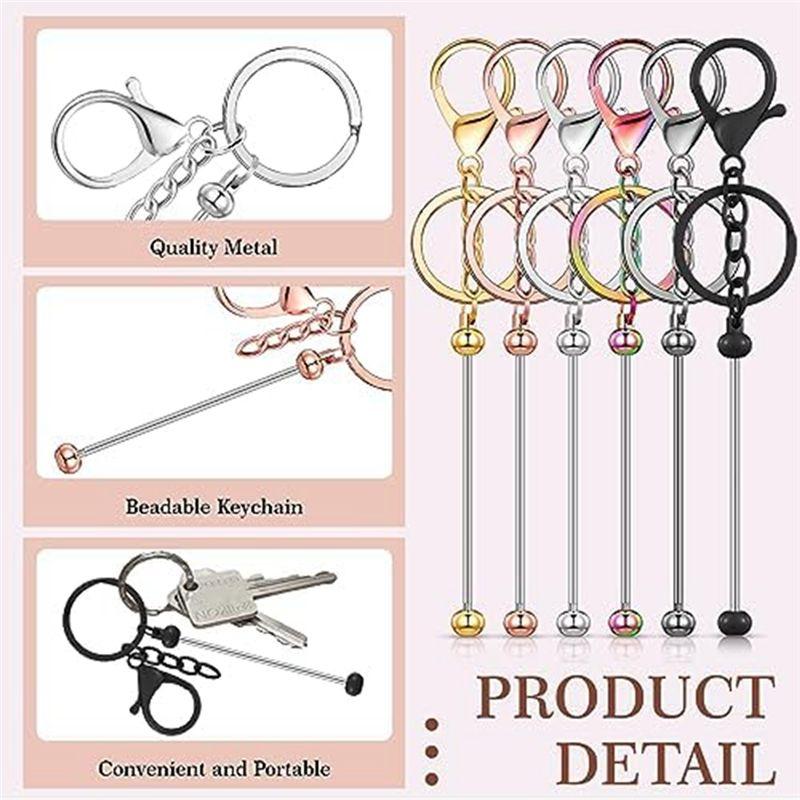 A95D-24Pcs Porte-clés Perles Vente en Gros Perles Porte-clés Vierge DIY Porte-clés Métal Perles Pour Artisanat de Porte-clés Perles Un Durable Facile À U