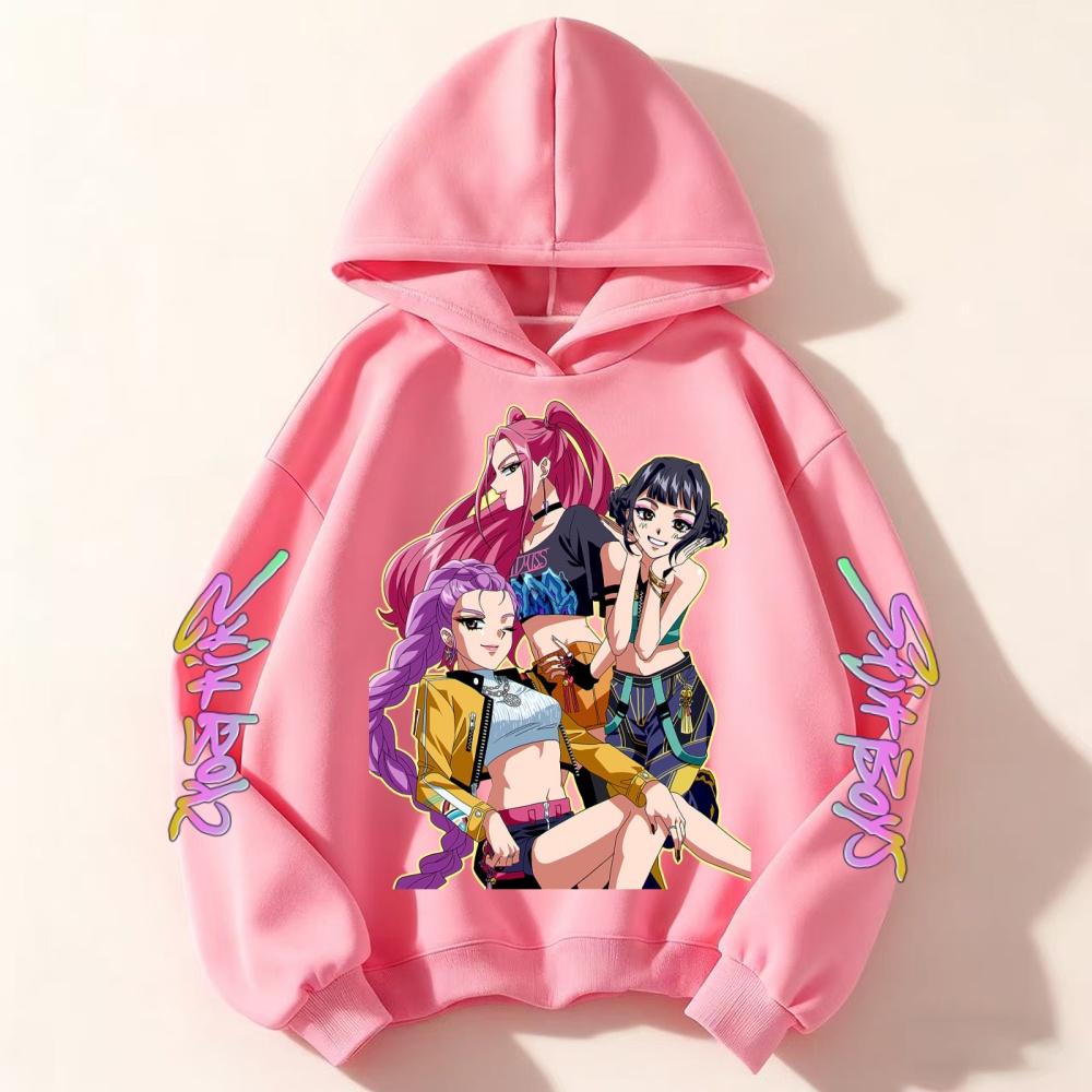 KPop Demon Hunter Girls Autumn and Winter Hooded Sweatshirt Children Girl Children's Tops Cute Long-sleeved Coat