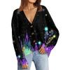 Women's Fashion Long Sleeve Christmas Print V-Neck Button Loose Cardigan Top