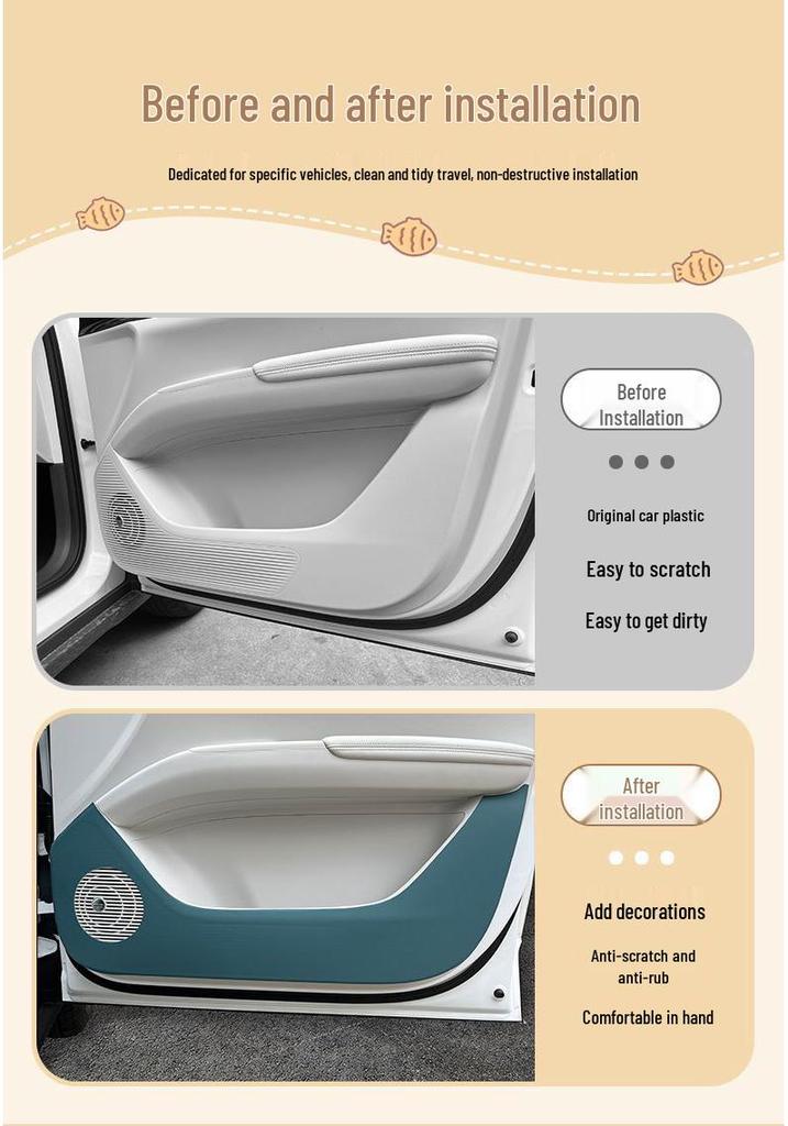 Xingyuan Car Door Kick Mats - Leather Panel Protection Stickers for Interior Modification.