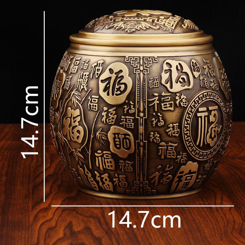 Brass New Baifu Tank Tea Can with Lid Tea Ceremony Tea Set Desktop Ornament Fuzi Storage Tank Cornucopia Living Room