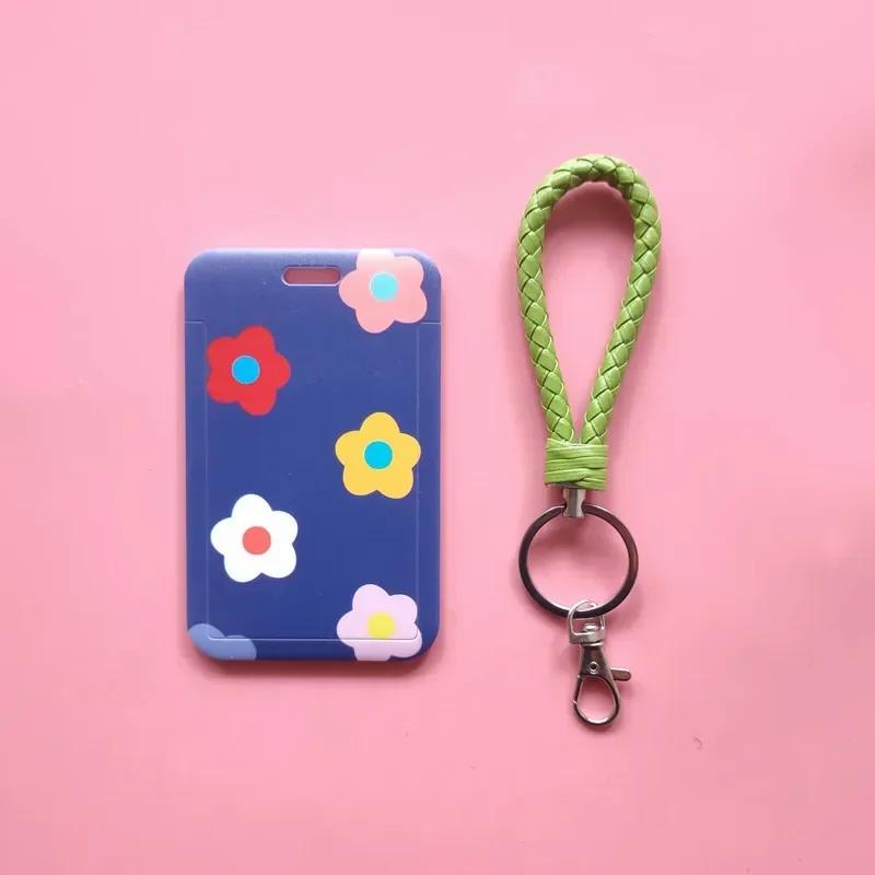 Fashion Flower Women Card Protector Cover Case Card Holder Neck Strap with Lanyard Badge Holder Work ID Card Bus ID Card Holder