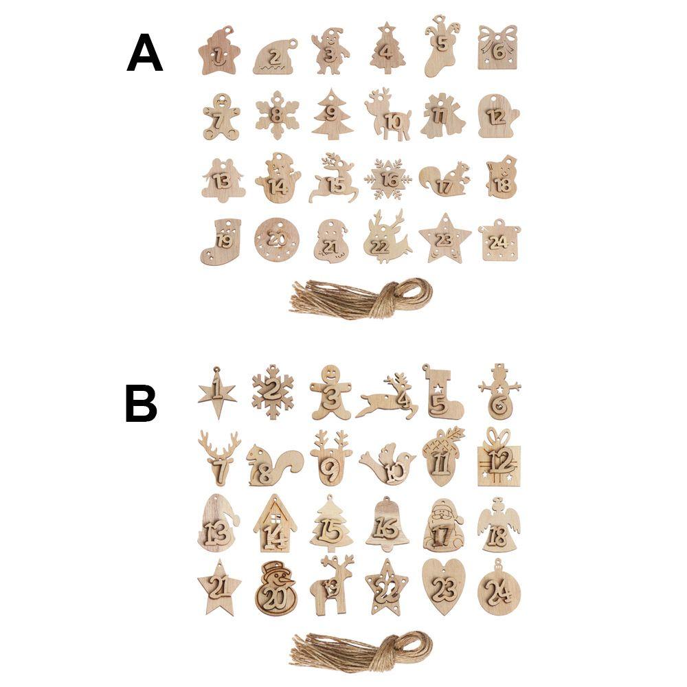 24pcs/set Merry Christmas Gift Bags Decor Xmas Countdown Hanging Tags Number Label Wooden Pendant Christmas Advent Calendar