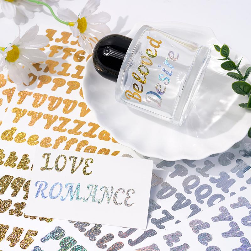 6 Sheets Craft Letter Stickers, 1080 PCS Glitter Script Alphabet A-Z Vinyl Self Adhesive For Gift Wrapping, Party Cards, Wedding