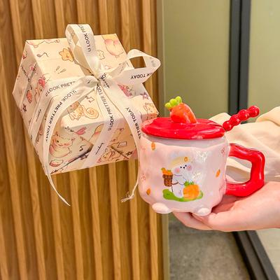 Birthday Gifts for Girls Cute Radish Rabbit Ceramic Mug with Lid Spoon Girlfriend Practical Gift Souvenir