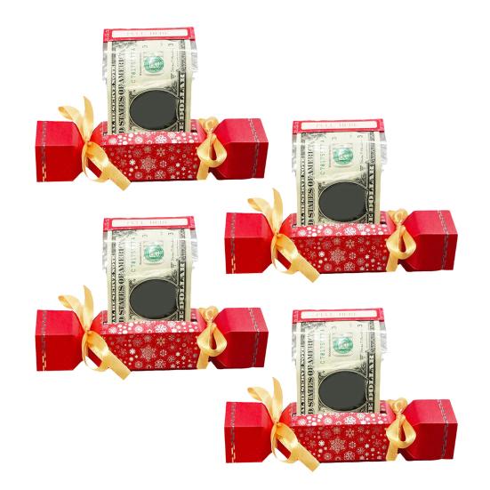 4Pcs Christmas Surprise Money Pull Pouch DIY Cash Pull Out Box with Ribbons Holiday Money Holder for Cash Gift Pull