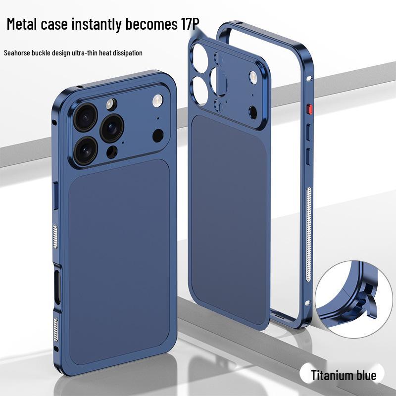 Seahorse Buckle Edge Frame with Metal Back Sticker for Apple 16 Pro Max/15 Pro/14 Pro – Instantly Transforms to Model 17