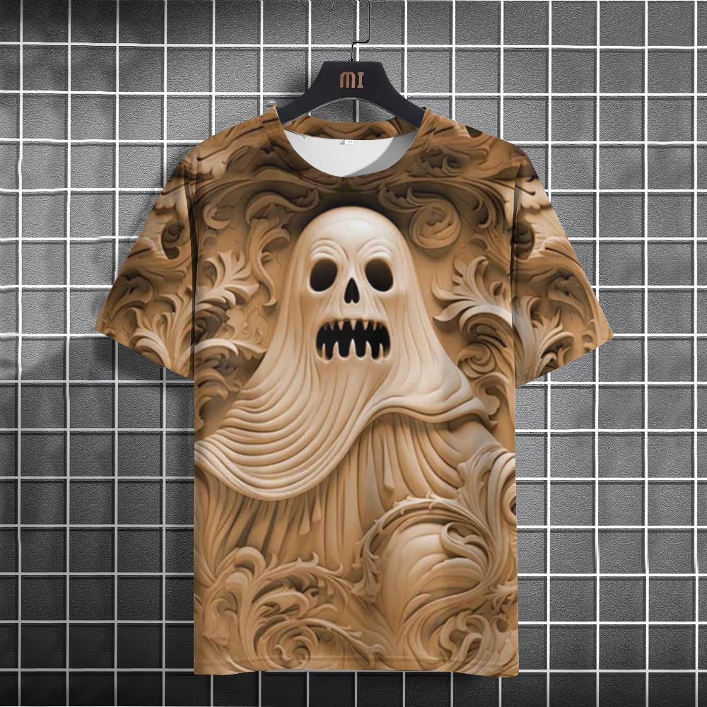 Halloween Pumpkin Head Scarecrow Emboss Print T-shirts Designer O-neck Short Sleeves Women's T Shirt Fashion Women Clothing Tops