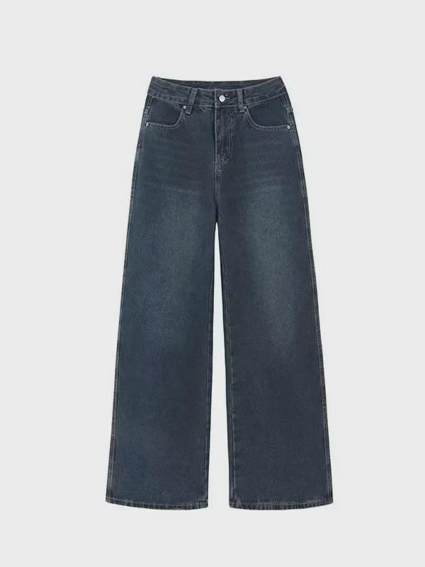Women's Retro High Waist Dark Ripped Jeans - Slim Straight, Wide Leg Trousers for Spring